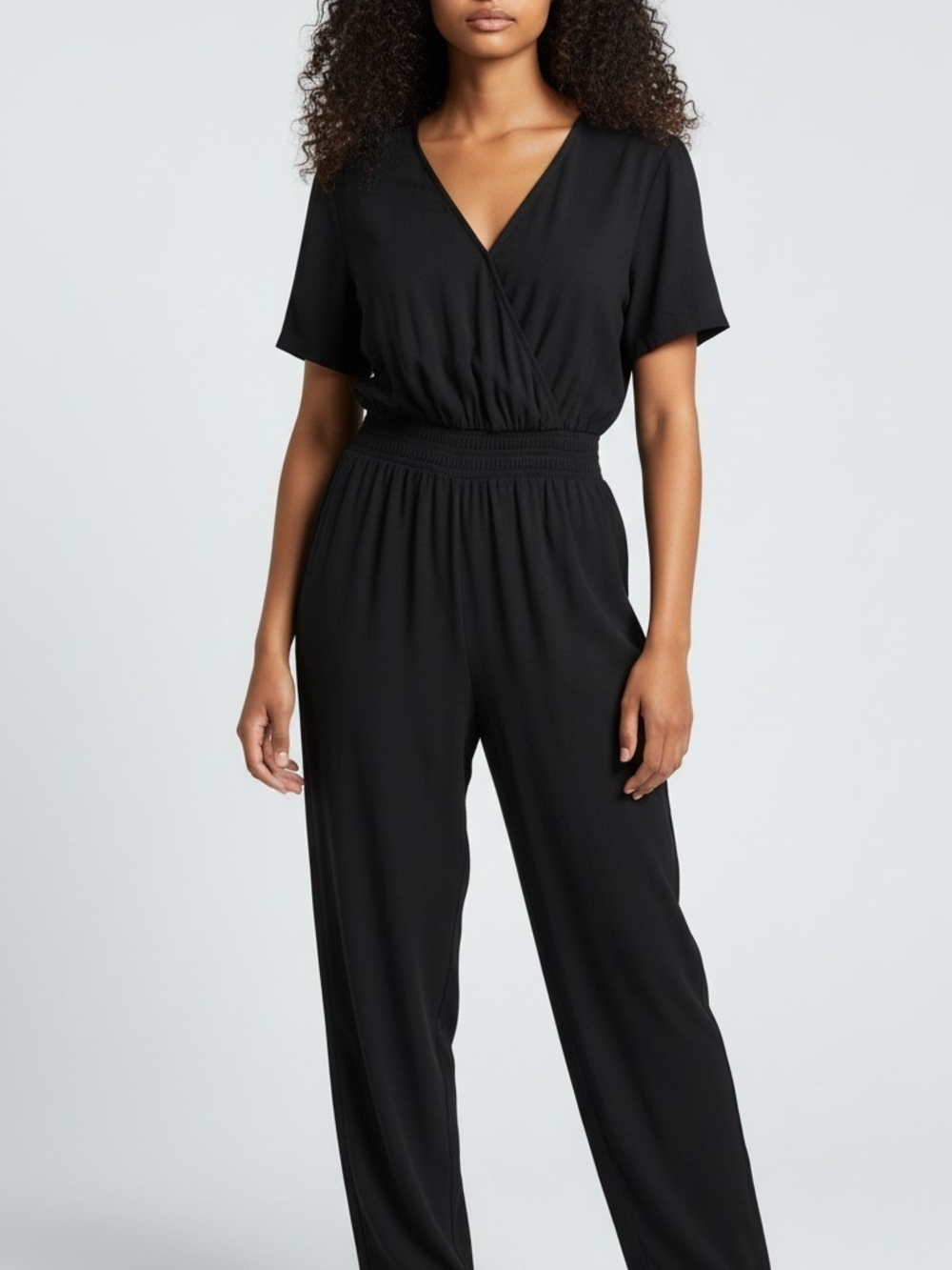 NICOLE MILLER Wide-Leg Black Jumpsuit with Smocked Waist